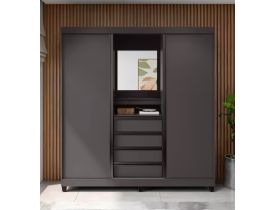 Guarda-Roupa Bartira Fortaleza II com Espelho, 2 Portas de Correr, 4 Gavetas - 184,5 cm de Largura - Grafite
