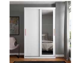Guarda-Roupa Solteiro Bartira Paris com Espelho, 2 Portas de Correr e 2 Gavetas - 134,4 cm de Largura - Branco