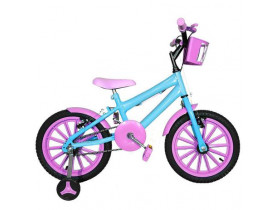 Bicicleta Infantil Aro 16 Azul Claro e Rosa