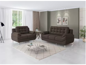 Sofá 3 e 2 Lugares Linoforte Mercury Revestido em Tecido Suede - Marrom