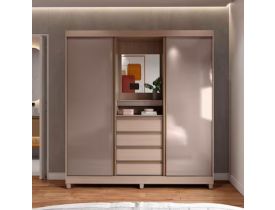 Guarda-Roupa Bartira Fortaleza II com Espelho, 2 Portas de Correr, 4 Gavetas - 184,5 cm de Largura - Avelã/Capuccino
