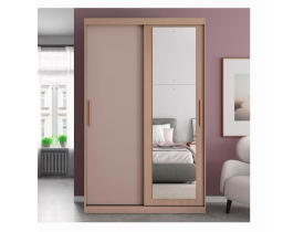 Guarda-Roupa Solteiro Bartira Paris com Espelho, 2 Portas de Correr e 2 Gavetas - 134,4 cm de Largura - Avelã/Capuccino