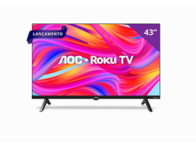 Smart TV 43” Full HD DLED AOC 43S5045/78G com sistema operacional Roku, processador Quad Core, Dolby Audio, HDMI e USB