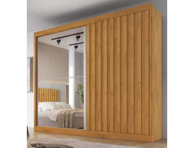 Guarda Roupa Casal Ripado com Espelho 2 Portas de Correr 100 MDF Atlanta Made Marcs PEROBA