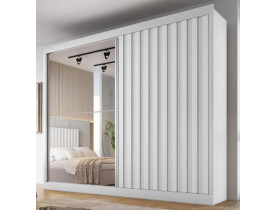 Guarda Roupa Casal Ripado com Espelho 2 Portas de Correr 100 MDF Atlanta Made Marcs BRANCO