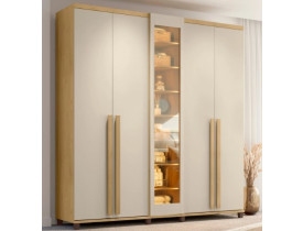 Guarda-roupa Casal 5 Portas Com Led E Vidro Reflecta 3 Gavetas Áustria CINAMOMO OFF