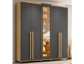 Guarda-roupa Casal 5 Portas Com Led E Vidro Reflecta 3 Gavetas Áustria CINAMOMO GRAFITE