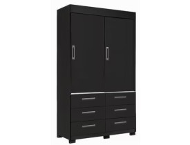Guarda Roupa Buzios Solteiro 2 Portas 6 Gavetas Rud Rack PRETO