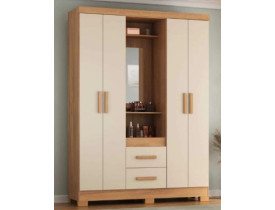 ROUPEIRO CAPELINHA 4 PORTAS 2 GAVETAS COM ESPELHO CAPELINHA ATUALLE CANELATO RUSTICO / NATURA OFF WHITE