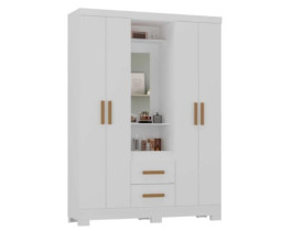 ROUPEIRO CAPELINHA 4 PORTAS 2 GAVETAS COM ESPELHO CAPELINHA ATUALLE BRANCO