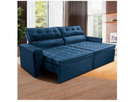 Sofá 3 Lugares Cama inBox Belém Retrátil e Reclinável Revestido em Suede Velusoft - 200cm de Largura - Azul