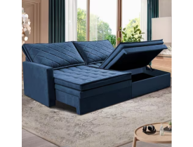 Sofá 3 Lugares Cama inBox Marselha com 180 cm de Largura, Retrátil, com Baú e Revestimento Suede Velusoft - Azul