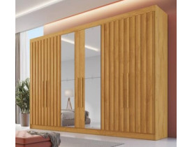 Guarda Roupa 6 Portas 4 Portas Ripadas Potente com Espelho MDF - Móveis Europa - PEROBA