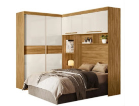 Guarda Roupas Modulado com Cabeceira de Casal Florença 6 Portas 5 gavetas Moval FREIJO/OFF