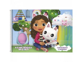 CADERNO TILIBRA CARTOGRAFIA E DESENHO ESPIRAL GRANDE 80 FOLHAS A CASA MAGICA DE GABBY