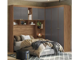 Guarda Roupa de Canto com 7 Portas 4 Gavetas e Cabeceira Lugano Santos Andirá  JATOBA/GRAFITE