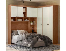 Guarda Roupa de Canto com 7 Portas 4 Gavetas e Cabeceira Lugano Santos Andirá JATOBA/AREIA