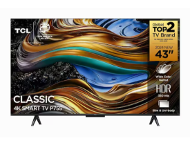 Smart TV 43” Ultra HD 4K TCL 43P755 LED com Google TV, Dolby Vision e Atmos, HDR10+, Wi-Fi, Bluetooth, Google Assistente e Design sem Bordas