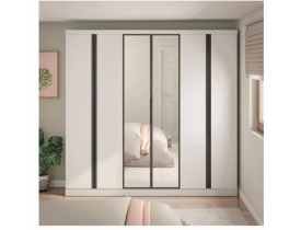 Guarda-Roupa Casal Bartira Monte Rei com Espelho, 6 Portas, 6 Gavetas - 238cm de largura - Branco e Grafite
