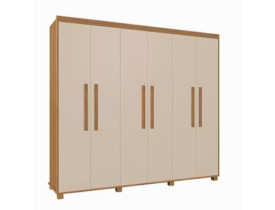 Guarda Roupa Casal Madri 100% MDF Pés Madeira Camas Fênix Cinamomo Off