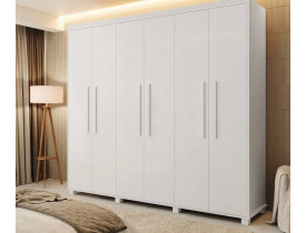 Guarda Roupa Casal Madri 100% MDF Pés Madeira Camas Fênix BRANCO