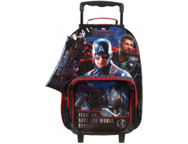 MOCHILA ESCOLAR DE RODINHA DERMIWIL AVERGERS REF 11623  ESTOJO + LANCHEIRA BRINDE