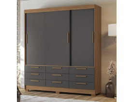GUARDA ROUPA SANTOS ANDIRA MORRETES 3 PORTAS DE CORRER JATOBA/GRAFITE