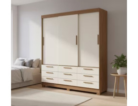 GUARDA ROUPA SANTOS ANDIRA MORRETES 3 PORTAS DE CORRER JATOBA/AREIA