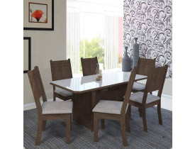 CONJUNTO DE MESA NEW CHARM INDEKES 1,50 C/ 6 CADEIRAS (DISP. CADEIRAS PRETA E FLORAL)