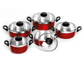 CONJUNTO PATOLUX CAÇAROLA REDONDA TAMPO DE VIDRO 05 PEÇAS VERMELHO