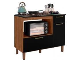 BALCÃO ZANZINI PARA COOKTOOP 05 BOCAS 2 PORTAS NATURA/PRETO