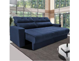 Sofá 3 lugares Cama inBox Clean com Assento Retrátil, Encosto Reclinável em Tecido Velusoft e 170cm de Largura - Azul