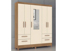 Guarda Roupa Vitória Atualle 5 Portas 4 Gavetas Com Espelho Canelado Rústico e Off White