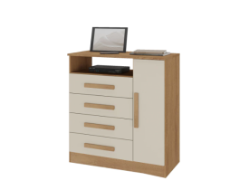COMODA 1 PORTA 4 GAVETAS DELTA ATUALLE CANELATO RUSTICO / NATURA OFF WHITE (F.L)