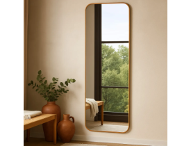 Espelho Grande Corpo Inteiro Retangular 160x70cm Decorativo Parede Moldura Couro Borda Marrom Caramelo Decoração Sala Barbearia Recepção Quarto Closet Escritório Banheiro Maquiagem Hall Vintage Retro