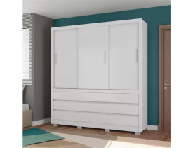 Guarda-Roupa Bartira Arezzo com 3 Portas e 9 Gavetas Externas - 207,4cm de largura - Branco