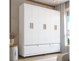 Guarda-Roupa Bartira Ilhéus com Cabideiro, 6 Portas de Bater, 3 Gavetas e 180cm de Largura - Branco Fosco