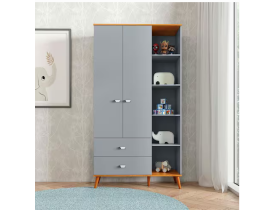 Guarda-Roupa Infantil Bartira Ternura com 5 Nichos, 2 Portas, 2 Gavetas - 106,8 cm de largura - Azul Wood