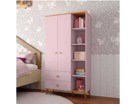 Guarda-Roupa Infantil Bartira Ternura com 5 Nichos, 2 Portas, 2 Gavetas - 106,8 cm de largura - Rosa Wood
