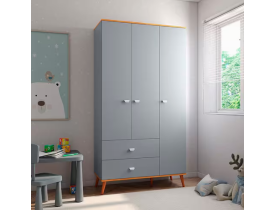 Guarda-Roupa Infantil Bartira Ternura com 3 Portas, 2 Gavetas - 106,8 cm de Largura - Azul Wood
