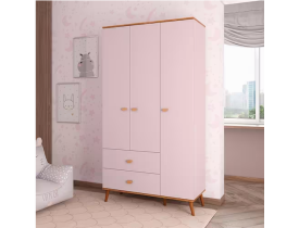 Guarda-Roupa Infantil Bartira Ternura com 3 Portas, 2 Gavetas - 106,8 cm de Largura - Rosa Wood