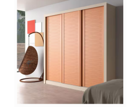 Guarda-Roupa Casal Bartira Village com 3 Portas Ripadas, 4 Gavetas e 243,1 cm de Largura - Areia/Peroba