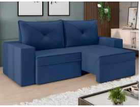 Sofá 3 Lugares Luizzi Miami com Assento Retrátil e Encosto Reclinável com Revestimento em Veludo 200cm de Largura - Azul