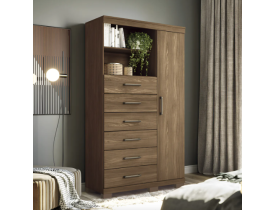 Cômoda 1 Porta 6 Gavetas Marabá Santos Andirá Cor Jatobá