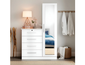 Guarda Roupas Solteiro com Cômoda e Espelho Belize Branco
