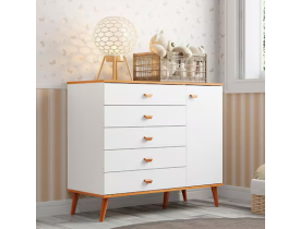 Cômoda Infantil Bartira Ternura com 5 Gavetas e 1 Porta - 106,8cm de largura - Branco Wood