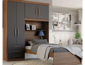 Guarda-roupa Solteiro com Cama Solteiro 4 Portas 3 Gavetas Advantage - Batrol Móveis
