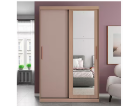 Guarda-Roupa Solteiro Bartira Paris com Espelho, 2 Portas de Correr e 2 Gavetas - 134,4 cm de Largura - Avelã/Capuccino