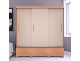 Guarda-Roupa Bartira Monza com 3 Portas de Correr e 3 Gavetas - 199,8cm de largura - Avelã e Capuccino
