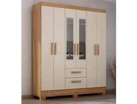 Guarda Roupa Casal com Espelho 6 Portas Fortaleza Canelato com Off white
